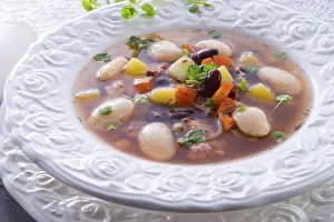 Deserted Kitchen Table Scene Prints: Beans soup