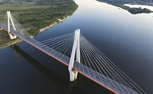 Deserted Highway Traffic Prints: Beautiful bridge over the river