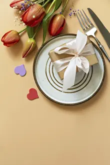 Spring Awakening Image Prints: Beautiful table setting with gift box