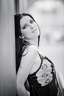 Prints of Beautiful woman with Eiffel Tower on the background Fashion Prints: Elegant Woman with Eiffel Tower Print