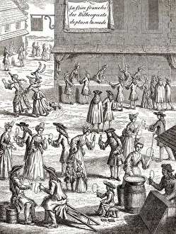 Becher und Kugel Print, a wooden ball and cup game