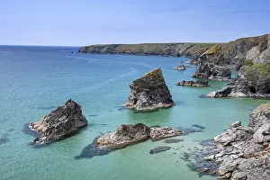 Deserted Cliffs England Prints: Bedruthan Steps cliff formation