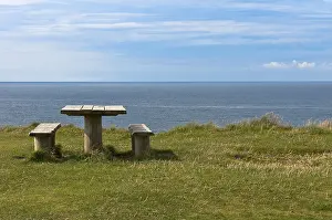 Deserted Bench In Nature Prints: Bench and table, viewpoint on Bovbjerg cliffs