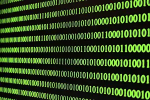 Digital Data Transmission Prints: Binary code, green numbers on black