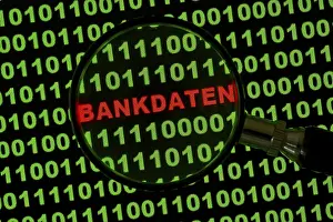 Computer Crime Scene Prints: Binary code with the word 'Bankdaten'