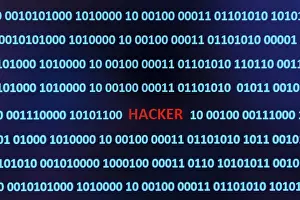 Data Transmission Online Prints: Binary code with the word hacker, Austria