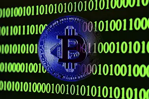 Blockchain Technology Concept Prints: Bitcoin with binary code