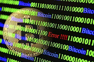 Data Transmission Network Prints: Bitcoin, binary code with lettering Error