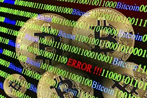 Blockchain Technology Photo Prints: Bitcoin, binary code with lettering Error
