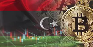Blockchain Technology Investors Prints: Bitcoin cryptocurrency with Libya flag