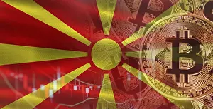 Prints of Bitcoin cryptocurrency with North Macedonia flag, Investors in Blockchain Technology. Macedonian flag with Bitcoins in the background North Macedonia Prints: North Macedonia Flag Bitcoin Print