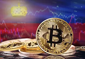 Prints of Bitcoin with Liechtenstein flag in the background. Investors in cryptocurrency and Blockchain Technology in Liechtenstein, Concept Liechtenstein Prints: Bitcoin Print with Liechtenstein Flag Background