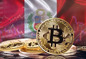 Digital Currency Symbolism Prints: Bitcoin with Peruvian flag in the background