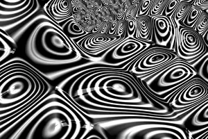 Digital Abstract Illustration Prints: Black and White Fractal Print with Perspective Effects