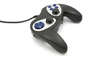 Bright White Background Image Prints: Black video game controller on white background