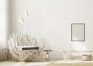 Digital Art Illustration Prints: Blank Frame Mockup Print in Modern Interior Background