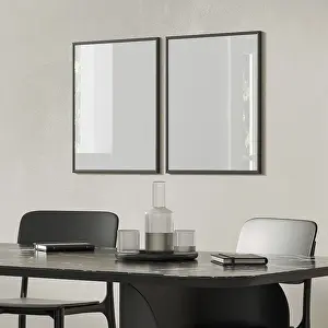 Black And White Interior Photography Prints: Two blank frames mockup in modern interior with black table set
