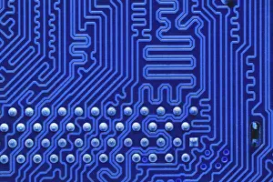 Computer Motherboard Design Prints: Blue Circuit board, electronic computer hardware technology
