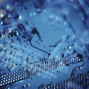 Electronic Circuit Board Prints: Blue Circuit Board, Microchip. Computerchip