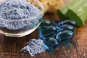 Alternative Medicine Prints: Blue Clay Mask Print with Serum Capsules