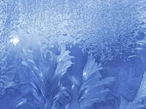 Deserted Winter Scene Prints: Blue ice pattern on winter glass texture