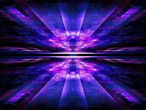 Virtual Reality Concept Art Prints: Blue and purple background with grid and rays