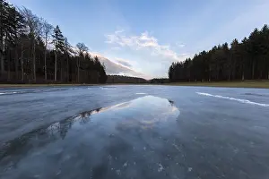 German Countryside Winter Scene Prints: Blue sky reflected on smooth ice