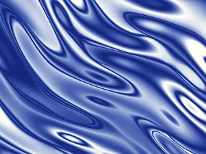 Digital Abstract Illustration Prints: Blue Wave Pattern Print