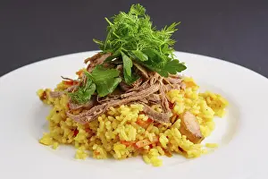 Asian Meal Ideas Prints: Boiled rice and chopped pulled beef