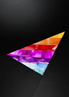 Geometric Shape Illustration Prints: A bold triangular design featuring vibrant colors inks like orange
