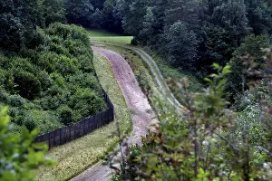 Post War Era Germany Prints: Border fortification with column path