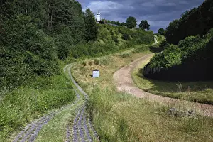 East Germany History Prints: Border fortification with column path