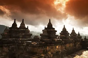 Southeast Asia Religious Building Prints: Borobudur Ruins at Yogyakarta, Central Java