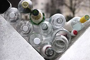 Waste Management Germany Prints: Empty bottles on a dumpster, Germany