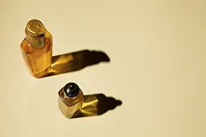 Alternative Medicine Ingredients Prints: Bottles essential oil plain background