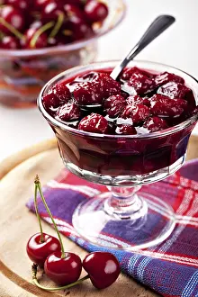 Small Bowl Desserts Prints: bowl of cherry jam on table
