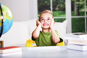 Education At Home Prints: Boy with books at a table