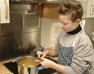 Kid In The Kitchen Prints: Boy cooks