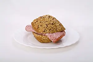 Studio Shot Still Life Prints: Bread roll with cold cuts