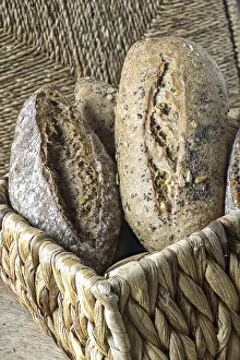 Pastry Photography Prints: Bread rolls in a bread basket