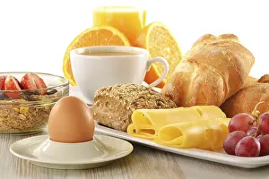 Breakfast With Coffee Prints: Breakfast with coffee, rolls, egg