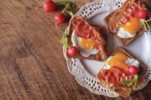 Country Style Breakfast Prints: Breakfast, crispy bacon, fried eggs and bread
