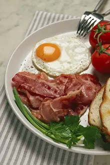 Fried Egg Photography Prints: Breakfast, fried egg, bacon and bread