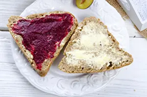 Empty Bakery Display Case Prints: Breakfast with plum jam