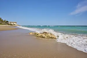 Spanish Coast Prints: Breaking waves on a sandy beach