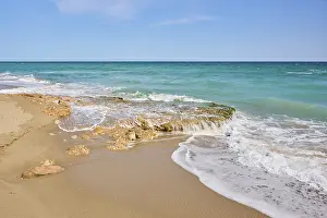 Southern Europe Waves Prints: Breaking waves on a sandy beach