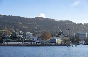 Deserted Harbour Scene Prints: Bregenz harbour with lighthouse