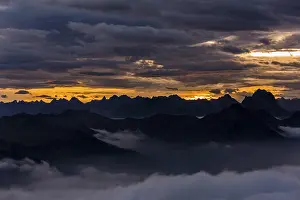 Mountainous Rural Landscape Prints: Bregenzerwald mountains with clouds below