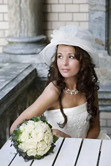 White Wedding Dress Prints: Bride waiting
