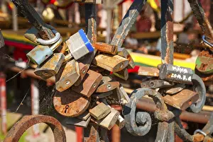 Prints of Bridge with padlocks in Vilnus, Lithuania at daytime. Summertime Related Prints: Vilnus Bridge with Padlocks Print at Daytime